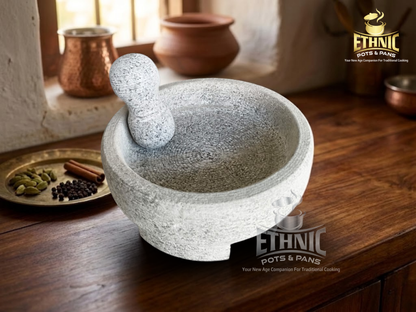 Soapstone Mortar & Pestle (Kalvam) - Round Model
